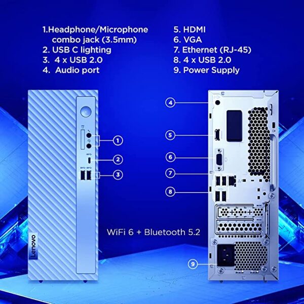 Lenovo Desktop (9th Gen Intel Core i5 12400/8GB/512GB SSD/Windows 11/MS Office 2021/Interated UHD Graphics 730/WiFi 6/Bluetooth 5.2
